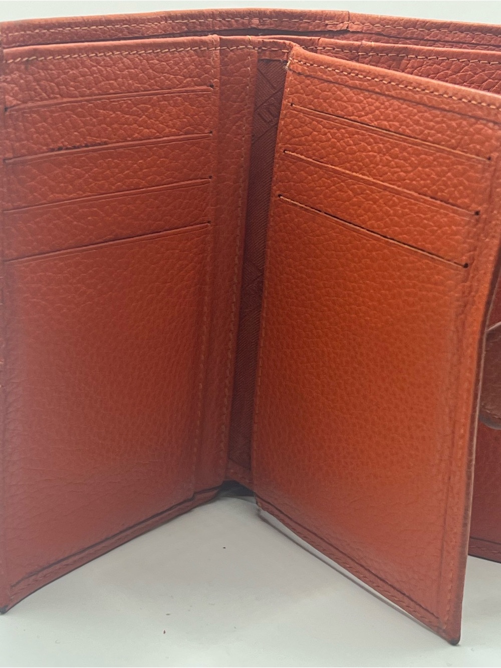 Longchamp Le Foulonné Orange Pebbled Leather Compact Bifold Wallet - Picture 5 of 14